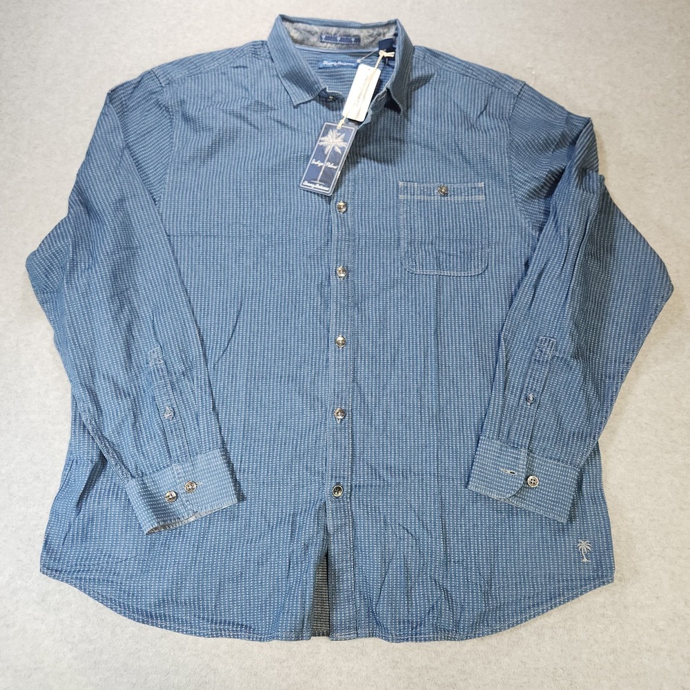Indigo Palms Tommy Bahama Medium Wash Blue Button Up Men's Cotton Shirt XXL New